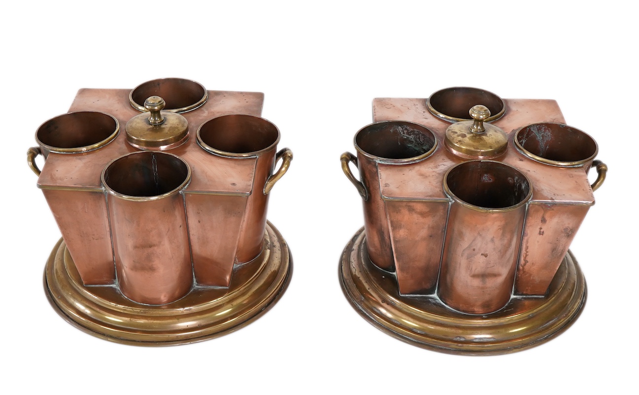A pair of Art Deco copper and brass champagne/wine coolers, from the passenger ship SS Boston (1924-1942)